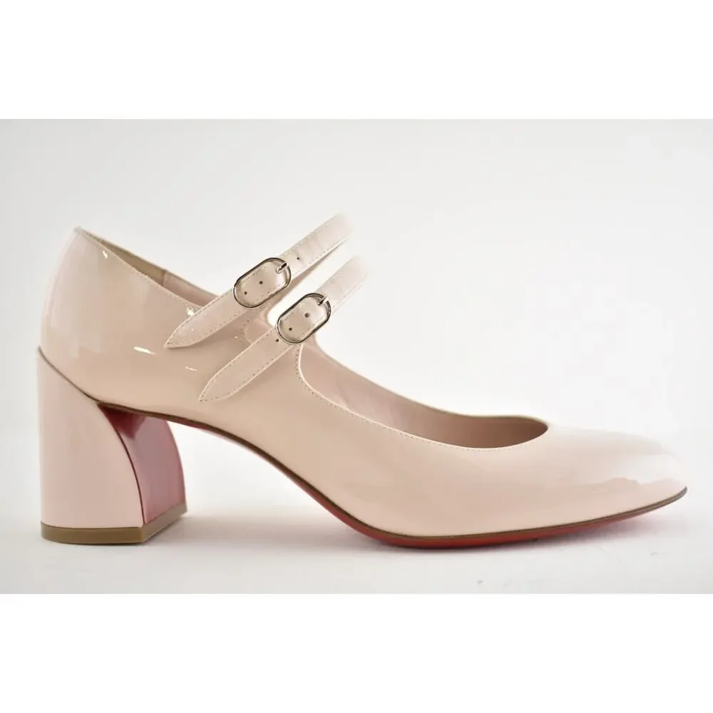Christian Louboutin Miss Jane 55 Leche Patent Mary Jane Block Heel Pump 39.5